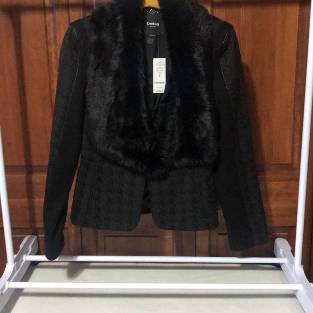 Bebe Houndstooth Fur Collar Jacket- S